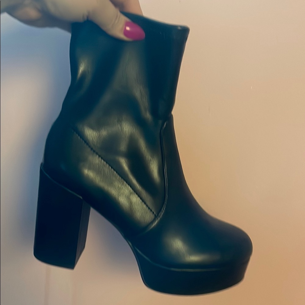 Madden Girl Black Heeled Boots with Chunky Platform